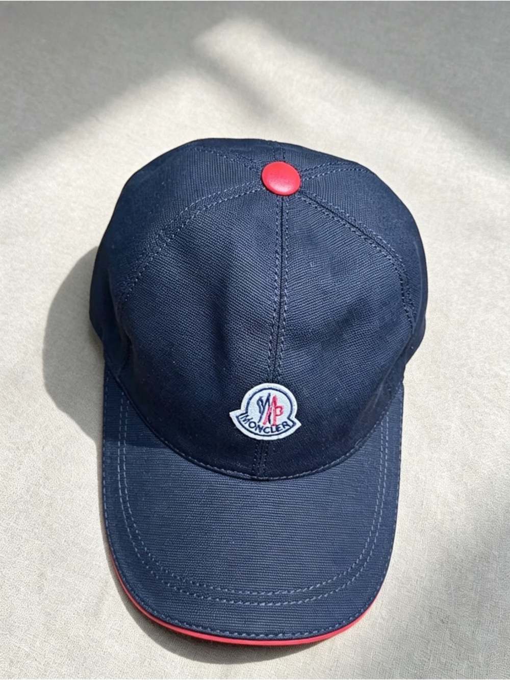 Moncler Navy Baseball Cap with Red Accents